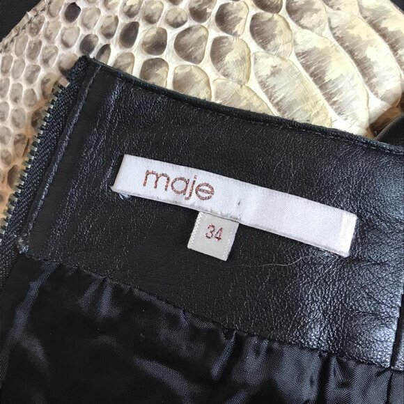 MAJE Black Lambskin Leather & GENUINE Python Snakeskin Gray Mini Skirt 34 2 XS - Picture 6 of 8